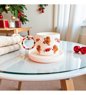 Özce Ceramic Yılbaşı Temalı Şekerli Kurabiye 24k Altın Detaylı Handmade 170ml Fincan ve Tabak