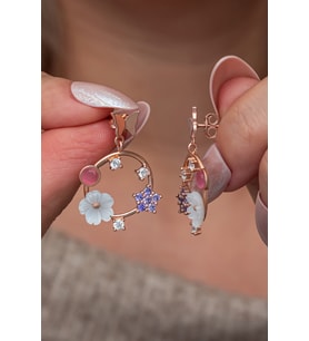 925 Ayar Gümüş Pembe Taşlı Manolya Çiçeği Kelebek Detay Küpe