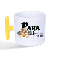 Para Harcamak İçindir Baskılı Sarı Kulplu T Kupa