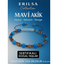 Sertifikalı Doğal Terahertz Mavi Akik Taşı Bileklik 6x6 mm - Huzur ve Denge Taşı (Çok Renkli)
