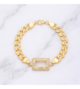 Altın Kaplama İmitasyon Gram Çerçeve Figaro Model Bileklik BLK-1268 (Gold)