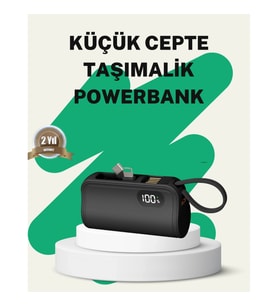 Mey İthalat® 2000mAh Mini Powerbank Dahili Konektörlü PD 20W