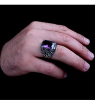 925 Ayar Gümüş Mor Renk Zirkon Taşlı Model Yüzük (Gri)