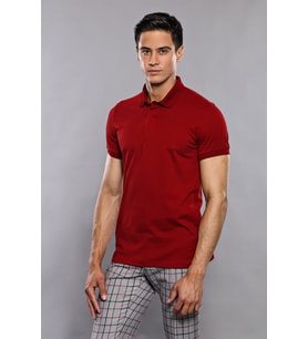 Polo Yaka Düz Bordo Erkek T-shirt - Wessi