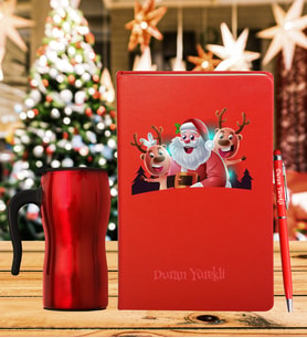 Yılbaşı İçin Kişiye Tasarım Özel Defter Kalem & Termos Mug Hediye Seti