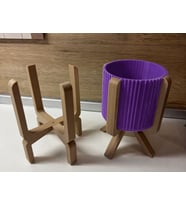 3D Baskı Ayaklı Çizgili Saksı - Bej Standlı Dekoratif Saksı - Mor