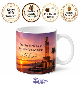 İzmir Gün Batımı Temalı Baskılı Kupa Bardak Hediye Porselen Mug
