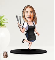 Kişiye Özel Aşçı  Kız Karikatürlü  Mdf Biblo (Çok Renkli)