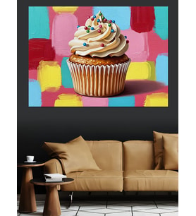 Renkli Cupcake Muffin Çizimi Dekoratif Kanvas - Mdf Ahşap Tablo