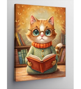 Kanvas Tablo Kitap Okuyan Gözlüklü Kedi