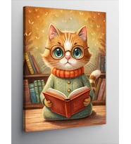 Kanvas Tablo Kitap Okuyan Gözlüklü Kedi
