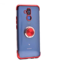 Huawei Mate 20 Lite Kılıf Gess Kenarları Renkli Yüzük Aparatlı (Kırmızı-Rose Gold)