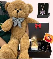 Kişiye Özel Premium Hediye Seti - Büyük Boy Kahve Peluş Ayıcık ve Fotoğraflı Hediye Kutusu (Model 6)
