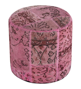 PEMBE RENGİ EL DOKUMA PATCHWORK YUVARLAK PUF