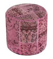 PEMBE RENGİ EL DOKUMA PATCHWORK YUVARLAK PUF
