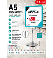 5 Adet - A5 Ayaklı Çerçeve Seti Plastik Ördek Ayak Teleskopik Borulu Fiyat Etiketliği Yönlendirme Levhası Menü Panosu Turkuaz