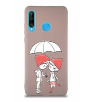 Huawei P30 Lite Soft Premier Kapak Aşk Tasarımlı Silikon Kılıf - Pudra (Şeffaf)