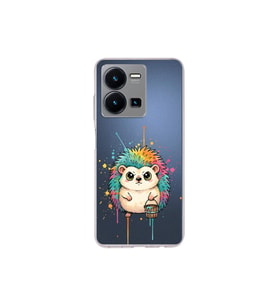 Vivo Y22s ile Uyumlu Splash Kirpi Tasarımlı Şeffaf Silikon Kılıf