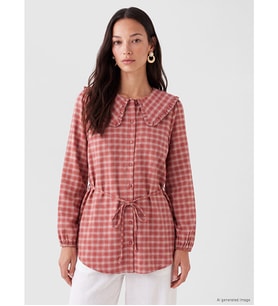 LCW EVERYDAY Bordo Bebe Yaka Ekose Kadın Gömlek Tunik