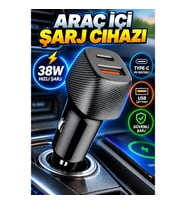 38W PD Destekli Type-C ve USB Portlu Araç İçi Şarj Cihazı