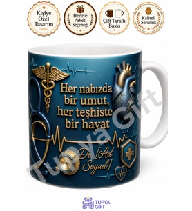 Stetoskop Temalı Doktor Hediyesi Baskılı Kupa Bardak Özel Tasarım