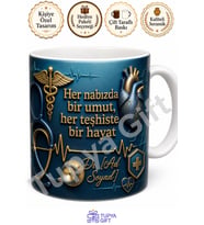 Stetoskop Temalı Doktor Hediyesi Baskılı Kupa Bardak Özel Tasarım