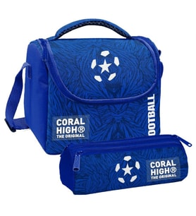 Coral High Erkek Çocuk Lacivert Mavi Futbol Thermo Beslenme Çantası ve Üç Bölmeli Kalem Çantası Seti