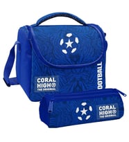 Coral High Erkek Çocuk Lacivert Mavi Futbol Thermo Beslenme Çantası ve Üç Bölmeli Kalem Çantası Seti