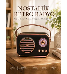 Retro Tarz Kablosuz Radyo – Bluetooth, USB ve TF Kart Girişli