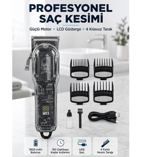 Lexroo Profesyonel Erkek Tıraş Makinesi Güçlü Motorlu LCD Göstergeli 1800 mAh Bataryalı USB Şarjlı