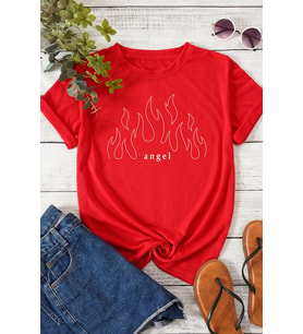 Unisex White Angel Baskılı T-shirt (Kırmızı)