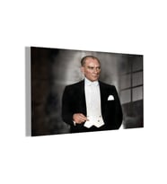 Temperli Gerçek Cam Yatay Ofis Duvar Tablosu Kemal Atatürk