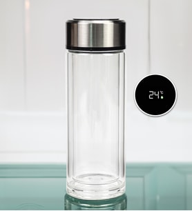 Derece Göstergeli Çift Cidarlı 300ml Cam Matara