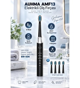 Auhma AMF13 Siyah Elektrikli Diş Fırçası Şarjlı 5 Mod IPX7 Su Geçirmez 4 Başlıklı