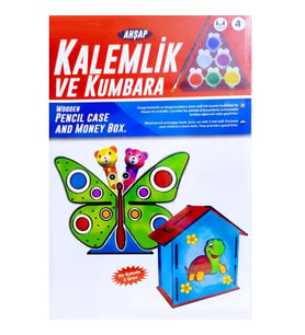 VIP KALİTE MAKET AHŞAP KALEMLİK AHŞAP KUMBARA SETİ 6 AKRİLİK BOYA SETİ AHŞAP KELEBEKLİ KALEMLİK SETİ