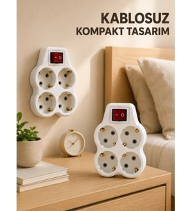 2’li Set 4’lü Priz Çoklayıcı Açma Kapama Anahtarlı Direkt Prize Takılan Adaptör