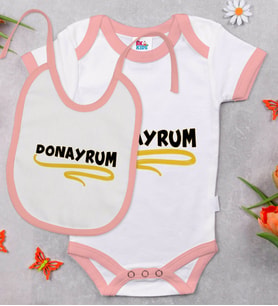 BK Kids Donayrum Tasarımlı Pembe Bebek Body Zıbın ve Mama Önlüğü Hediye Seti-1