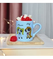 Power Puff Girls Tasarımlı Kişiye Özel Mavi Türk Kahvesi Fincan