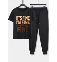 Unisex Fine Baskılı 2'li Eşofman Takımı (Siyah)