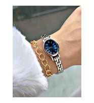 Özel Lüks Series Vintage Tasarım Roma Rakamlı Metal Kordon Kadın Kol Saati-Bileklik Hediyeli (Lacivert)