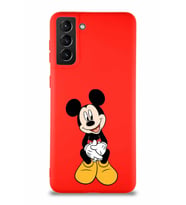 Samsung Galaxy S21 Plus Soft Premier Kapak Mickey Mouse-A Tasarımlı Silikon Kılıf - Kırmızı (Şeffaf)