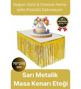 Premium Dekorasyon Püsküllü Işıltılı Doğum Günü Cinsiyet Partisi Sarı Masa Kenarı Eteği 70*250cm
