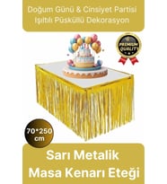 Premium Dekorasyon Püsküllü Işıltılı Doğum Günü Cinsiyet Partisi Sarı Masa Kenarı Eteği 70*250cm