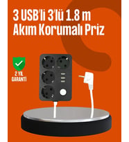 Akım Korumalı 3 USB Portlu 4’lü Priz 4.1A Hızlı Şarj