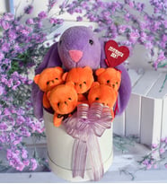 Solemia Premium Hediye Kutusunda  45 cm Bunny Tavşan ve 5 Adet Turuncu Peluş Ayıcık Buketi