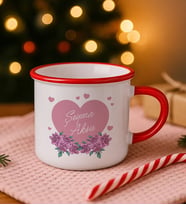BK Gift Kişiye Özel Çiçek Tasarımlı Kırmızı Emaye Kupa Bardak -20, Arkadaşa Hediye, Sevgiliye Hediye