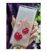 Oppo Reno 4 Lite Uyumlu Kiraz ve Kurdele Desenli Şeffaf Telefon Kılıfı
