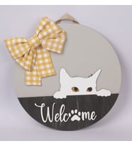 Welcome Kedi Figürlü Ahşap Kapı Süsü - El İşçiliği Özel Tasarım Dekoratif Duvar Panosu - Hayvanseverlere Yeni Ev Hediyesi (30 cm)