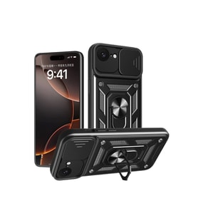 Newface Apple iPhone 16E Kılıf Pars Lens Yüzüklü Silikon - Siyah
