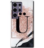 Galaxy S24 Ultra Kılıf HD Desen Baskılı Kılıf - Pembe Mermer Desenli Ü Harfi